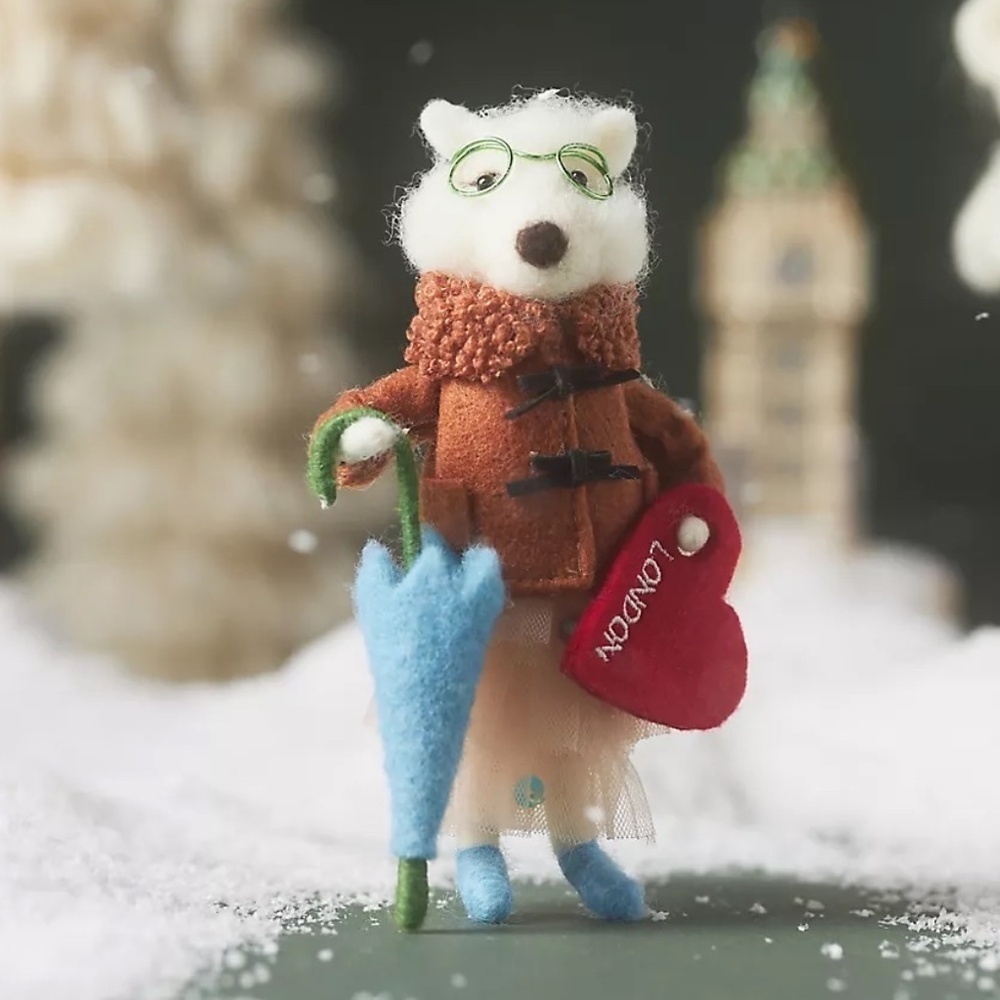 NWT Anthropologie Travel Fox London Christmas Felt Ornament